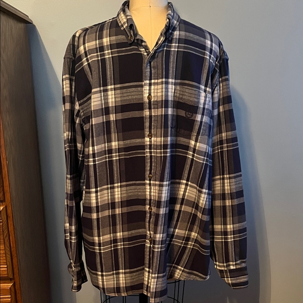 Chaps Navy and White Plaid Casual Shirt